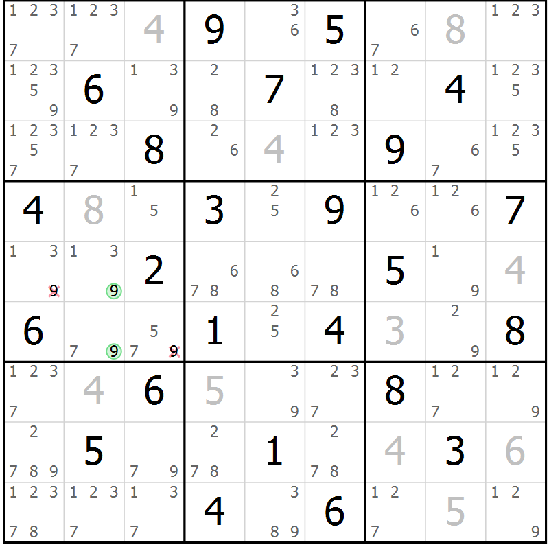 Position des candidats pour la solution de la Gr 70 page 73 du magazine de sudoku Maestro n° 103