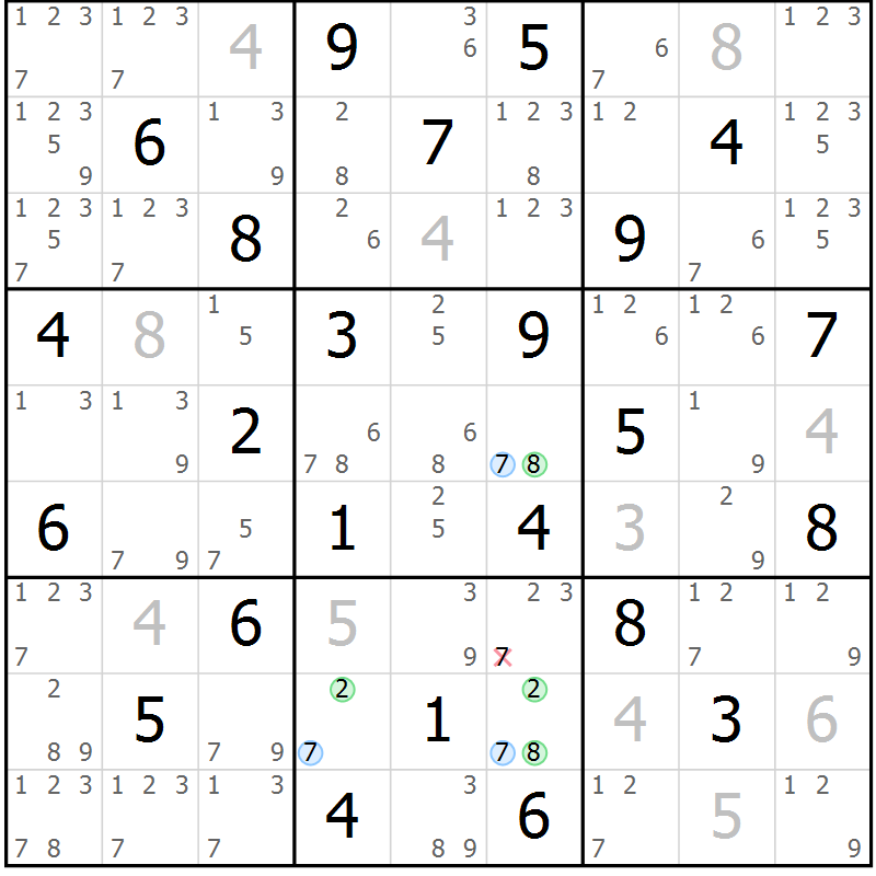 Position des candidats pour la solution de la Gr 70 page 73 du magazine de sudoku Maestro n° 103