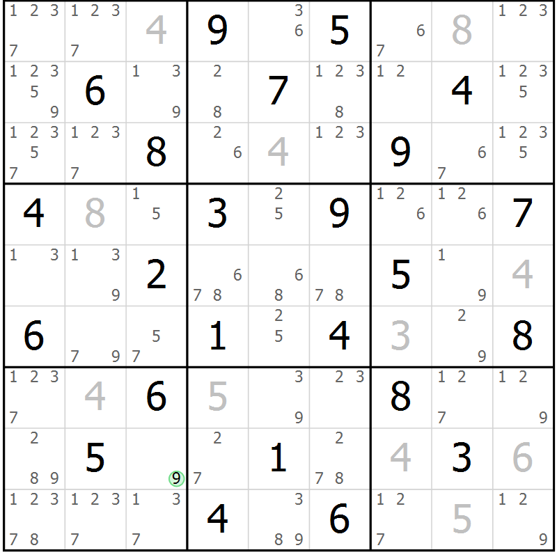 Position des candidats pour la solution de la Gr 70 page 73 du magazine de sudoku Maestro n° 103