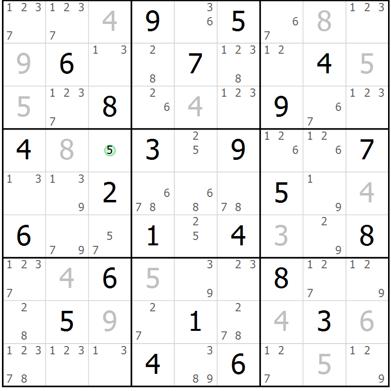 Position des candidats pour la solution de la Gr 70 page 73 du magazine de sudoku Maestro n° 103