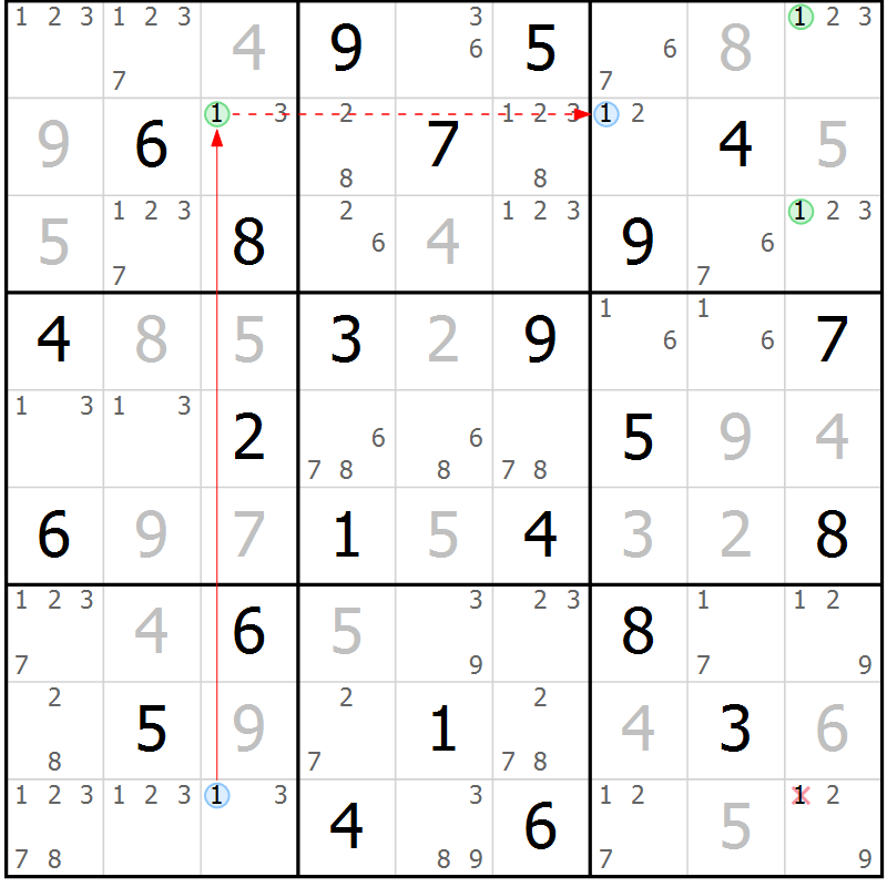 Position des candidats pour la solution de la Gr 70 page 73 du magazine de sudoku Maestro n° 103
