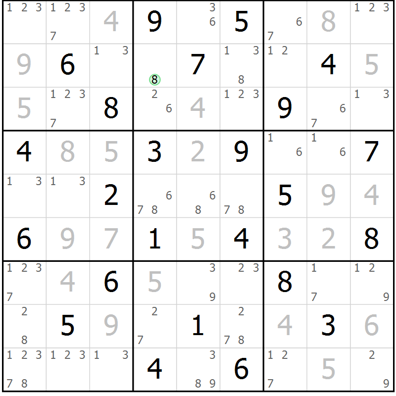 Position des candidats pour la solution de la Gr 70 page 73 du magazine de sudoku Maestro n° 103