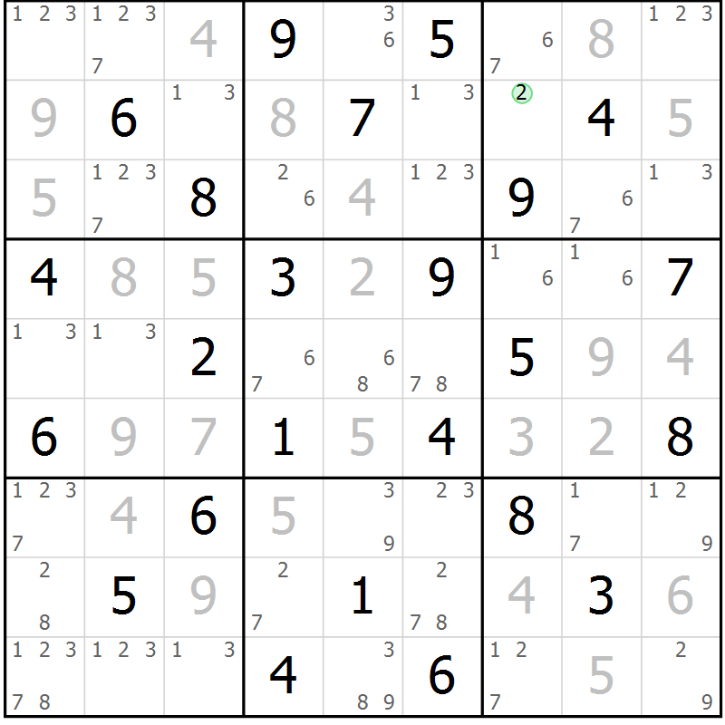 Position des candidats pour la solution de la Gr 70 page 73 du magazine de sudoku Maestro n° 103