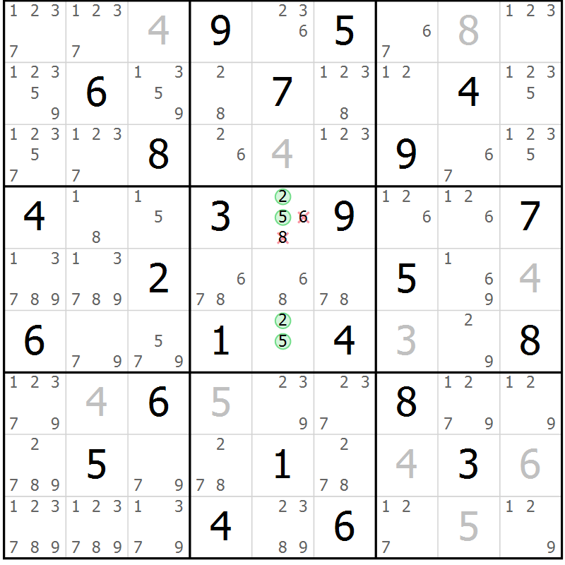 Position des candidats pour la solution de la Gr 70 page 73 du magazine de sudoku Maestro n° 103