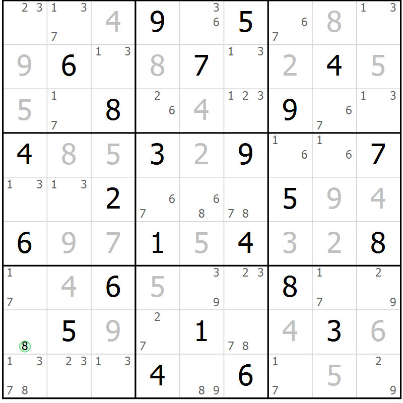 Position des candidats pour la solution de la Gr 70 page 73 du magazine de sudoku Maestro n° 103