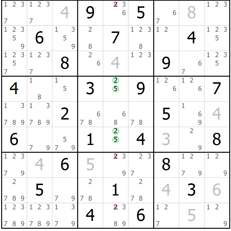 Position des candidats pour la solution de la Gr 70 page 73 du magazine de sudoku Maestro n° 103