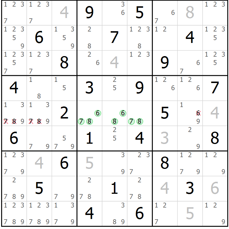 Position des candidats pour la solution de la Gr 70 page 73 du magazine de sudoku Maestro n° 103