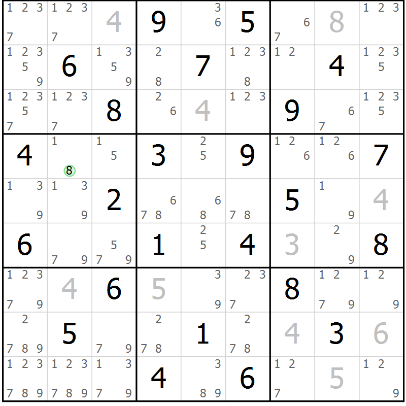 Position des candidats pour la solution de la Gr 70 page 73 du magazine de sudoku Maestro n° 103