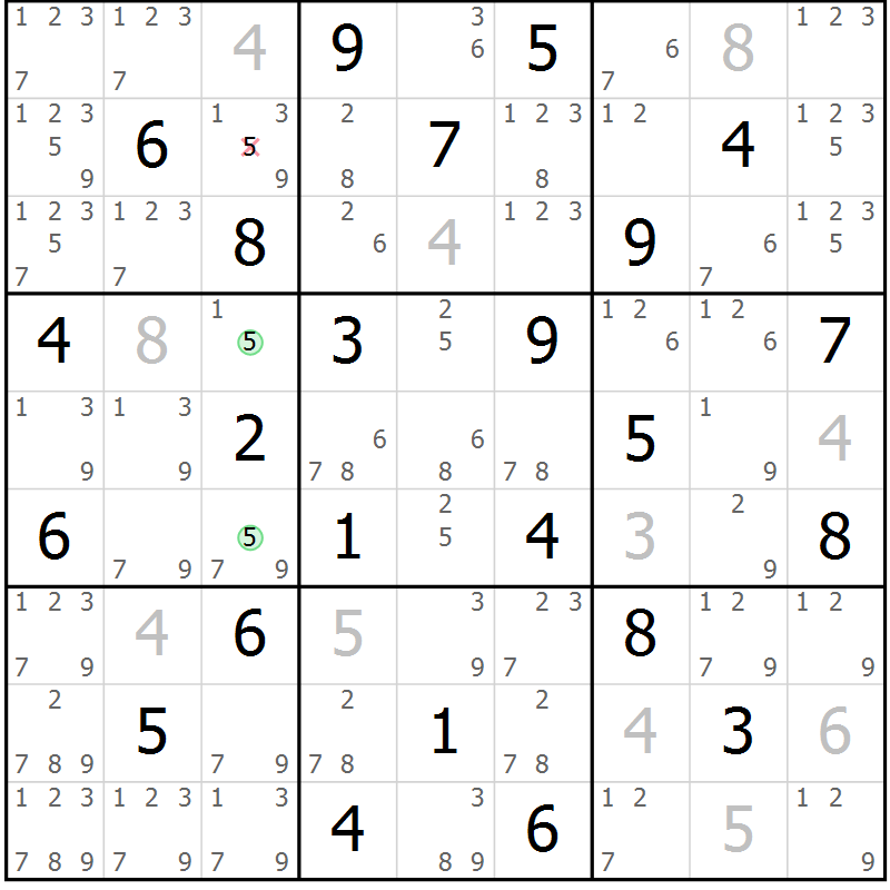 Position des candidats pour la solution de la Gr 70 page 73 du magazine de sudoku Maestro n° 103
