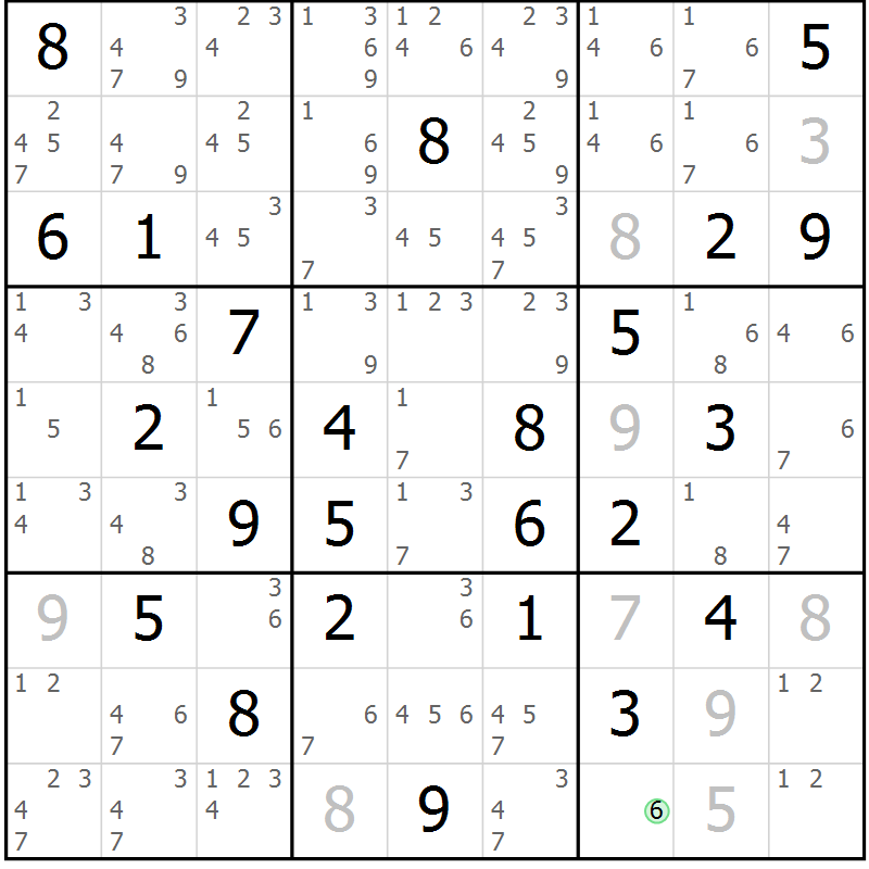 Position des candidats pour la solution de la Gr 71 page 74 du magazine de sudoku Maestro n° 103
