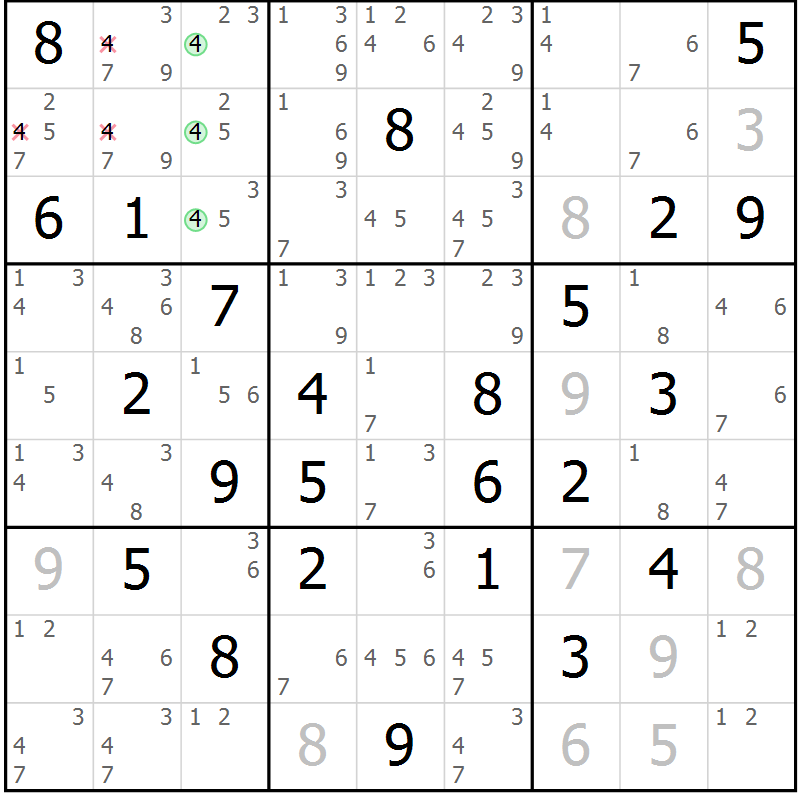 Position des candidats pour la solution de la Gr 71 page 74 du magazine de sudoku Maestro n° 103