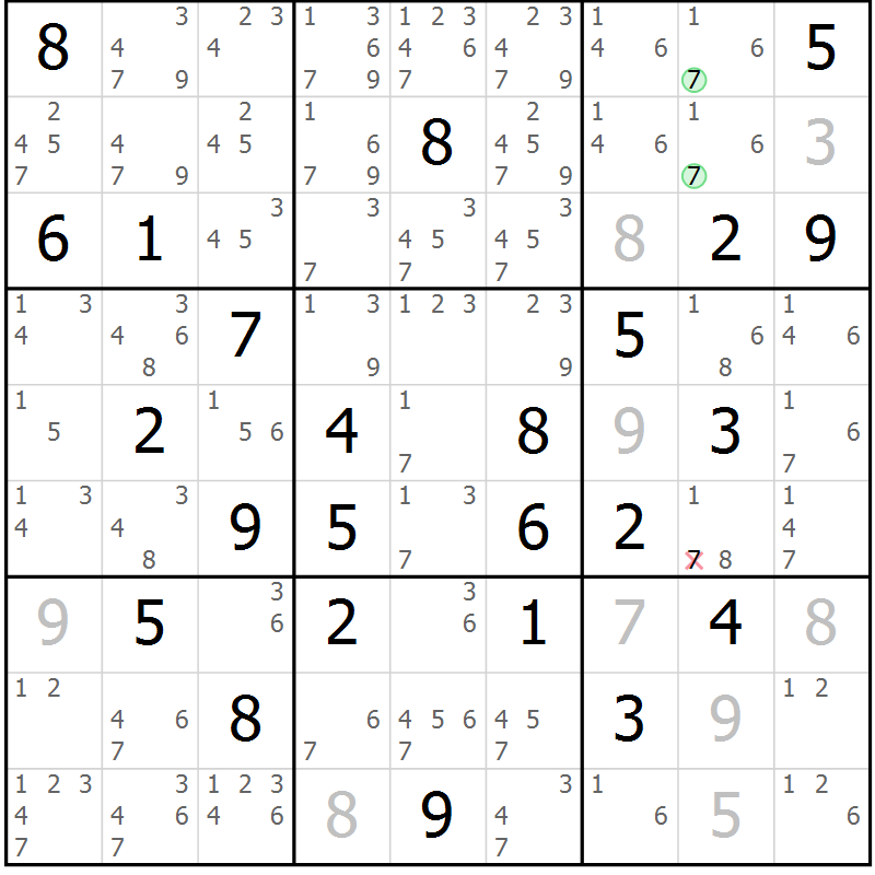 Position des candidats pour la solution de la Gr 71 page 74 du magazine de sudoku Maestro n° 103
