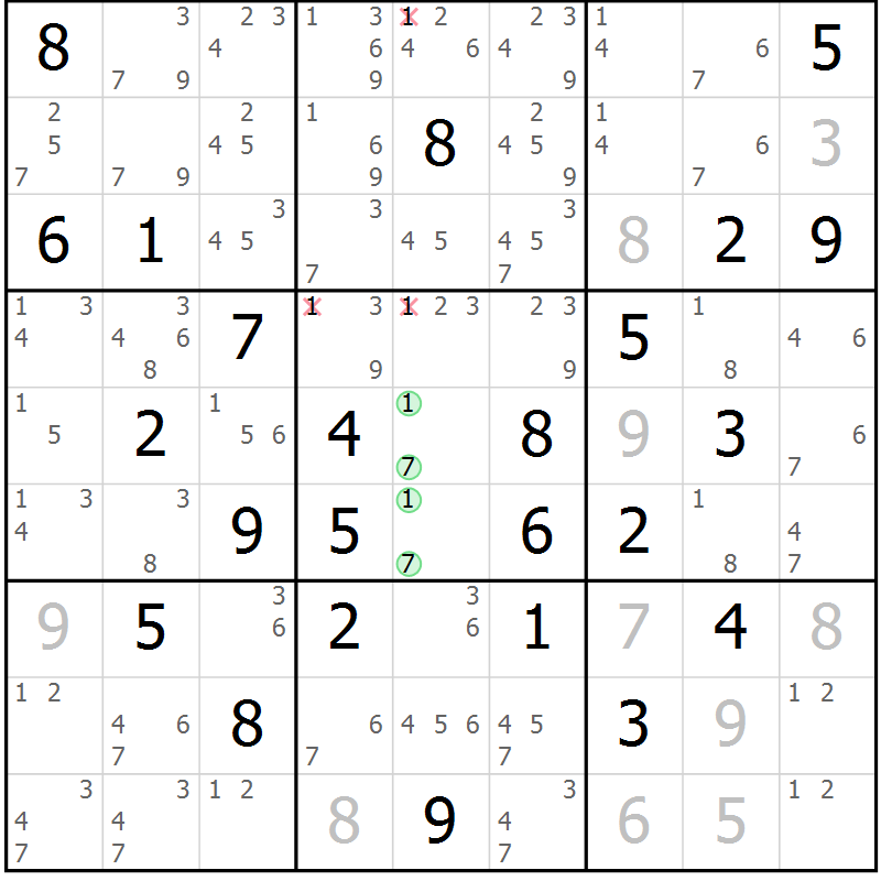 Position des candidats pour la solution de la Gr 71 page 74 du magazine de sudoku Maestro n° 103