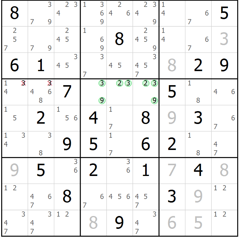 Position des candidats pour la solution de la Gr 71 page 74 du magazine de sudoku Maestro n° 103