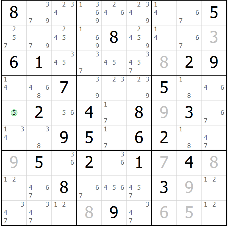 Position des candidats pour la solution de la Gr 71 page 74 du magazine de sudoku Maestro n° 103