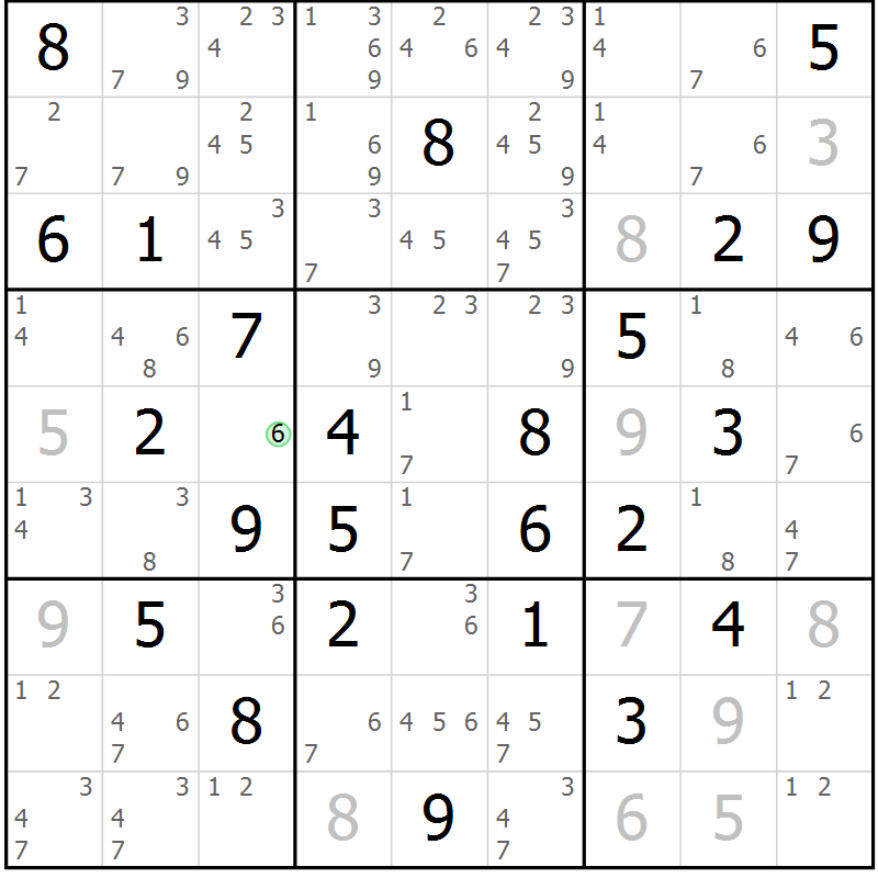 Position des candidats pour la solution de la Gr 71 page 74 du magazine de sudoku Maestro n° 103