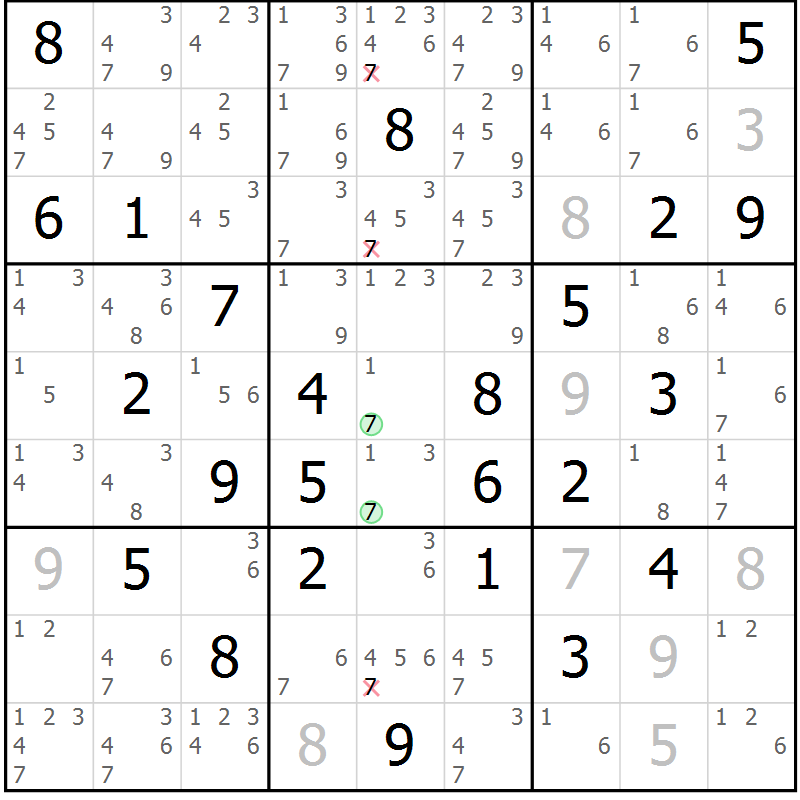Position des candidats pour la solution de la Gr 71 page 74 du magazine de sudoku Maestro n° 103
