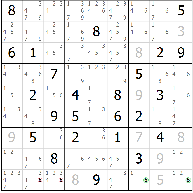 Position des candidats pour la solution de la Gr 71 page 74 du magazine de sudoku Maestro n° 103