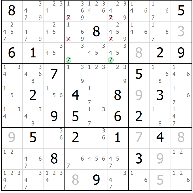 Position des candidats pour la solution de la Gr 71 page 74 du magazine de sudoku Maestro n° 103