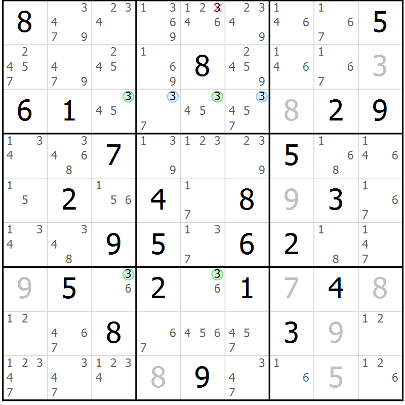 Position des candidats pour la solution de la Gr 71 page 74 du magazine de sudoku Maestro n° 103
