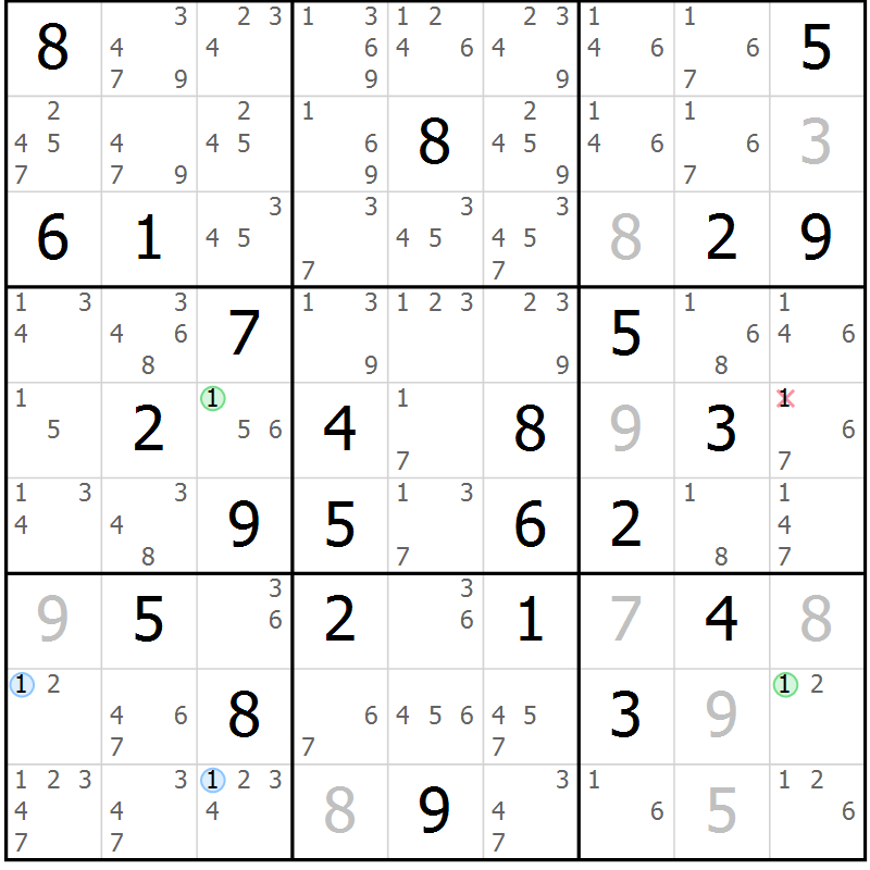 Position des candidats pour la solution de la Gr 71 page 74 du magazine de sudoku Maestro n° 103