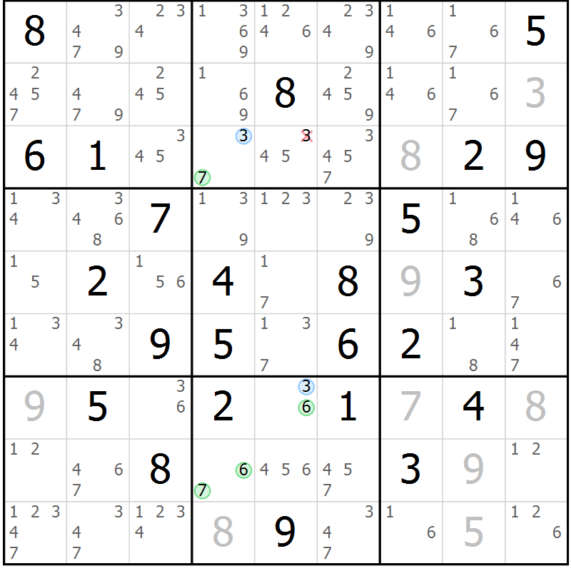 Position des candidats pour la solution de la Gr 71 page 74 du magazine de sudoku Maestro n° 103