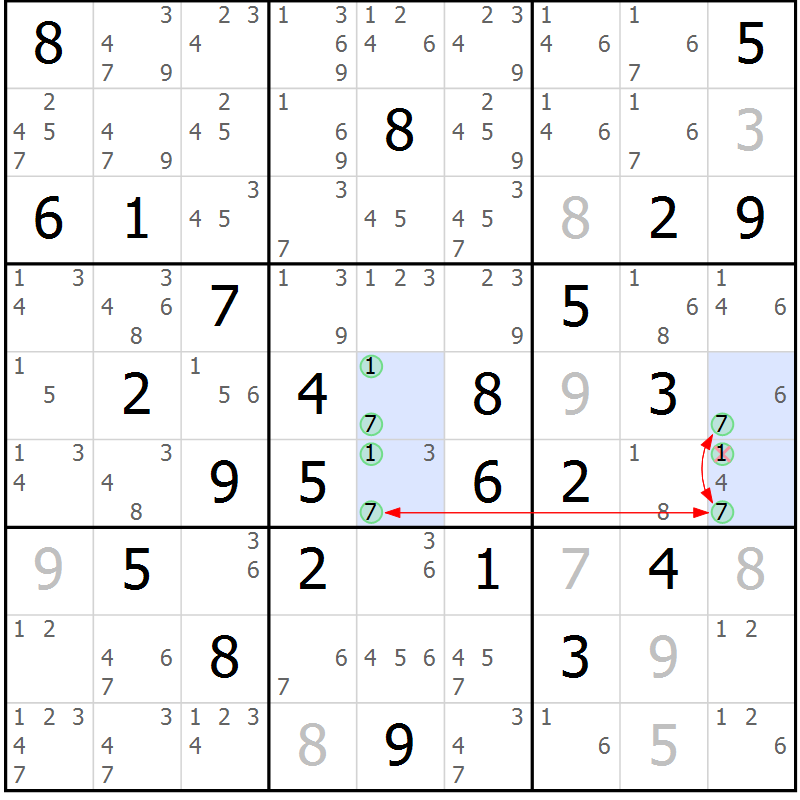 Position des candidats pour la solution de la Gr 71 page 74 du magazine de sudoku Maestro n° 103