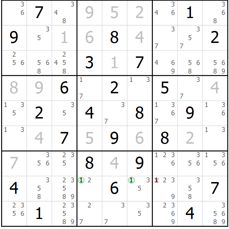 Position des candidats pour la solution de la Gr 72 page 75 du magazine de sudoku Maestro n° 103