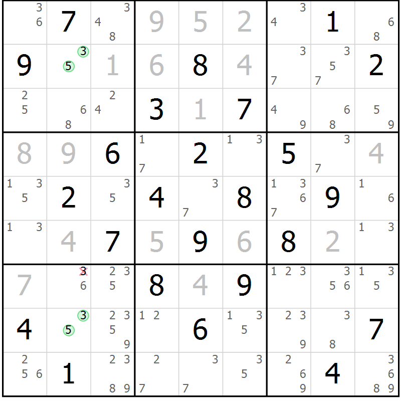 Position des candidats pour la solution de la Gr 72 page 75 du magazine de sudoku Maestro n° 103