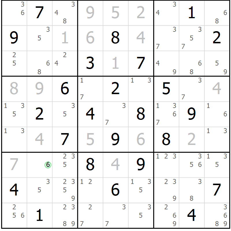 Position des candidats pour la solution de la Gr 72 page 75 du magazine de sudoku Maestro n° 103