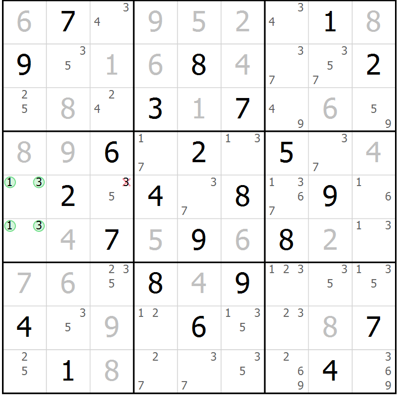 Position des candidats pour la solution de la Gr 72 page 75 du magazine de sudoku Maestro n° 103