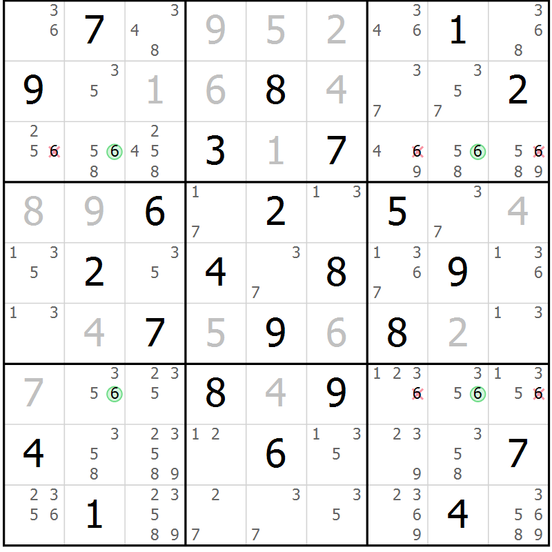 Position des candidats pour la solution de la Gr 72 page 75 du magazine de sudoku Maestro n° 103