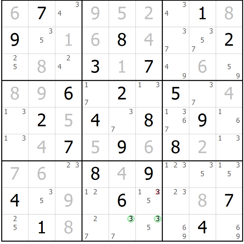 Position des candidats pour la solution de la Gr 72 page 75 du magazine de sudoku Maestro n° 103