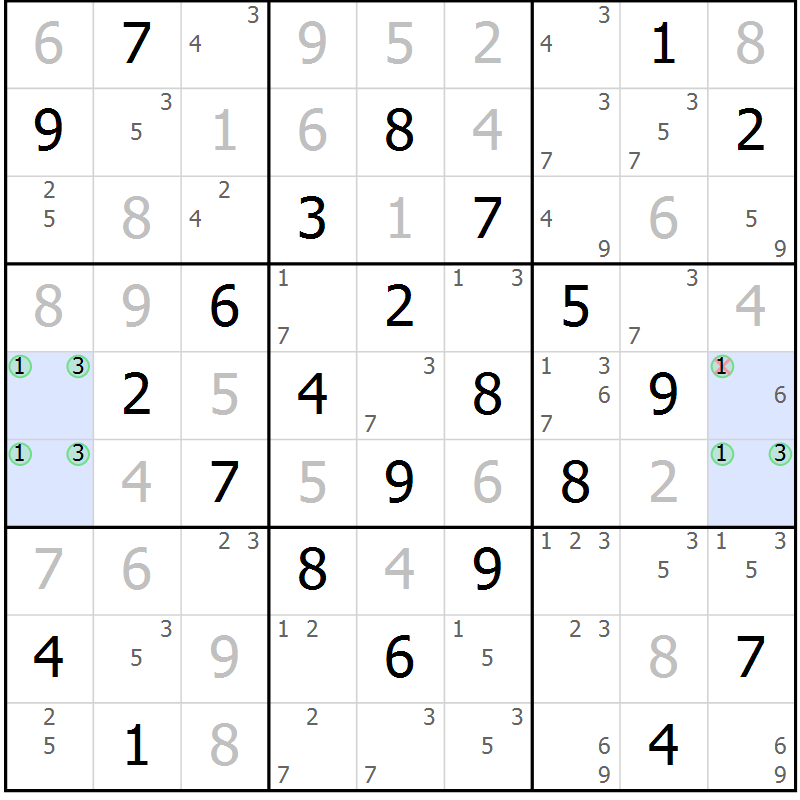 Position des candidats pour la solution de la Gr 72 page 75 du magazine de sudoku Maestro n° 103