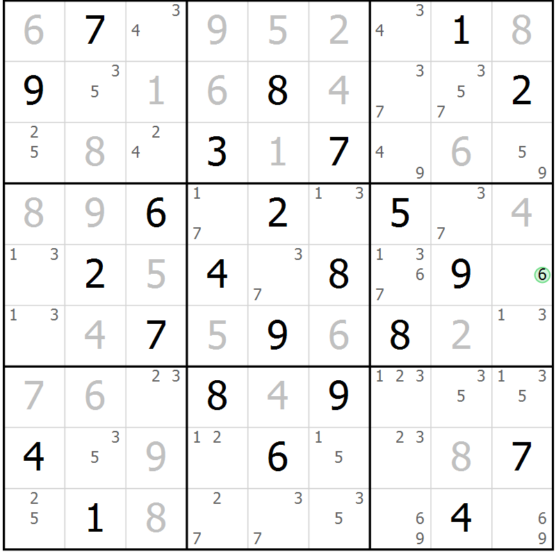 Position des candidats pour la solution de la Gr 72 page 75 du magazine de sudoku Maestro n° 103