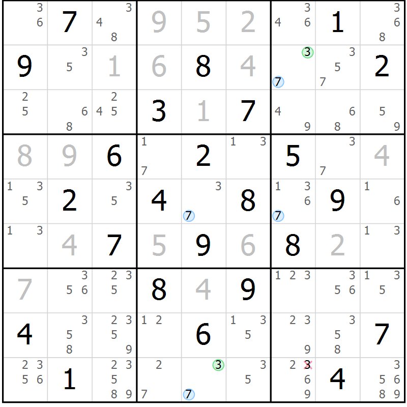 Position des candidats pour la solution de la Gr 72 page 75 du magazine de sudoku Maestro n° 103