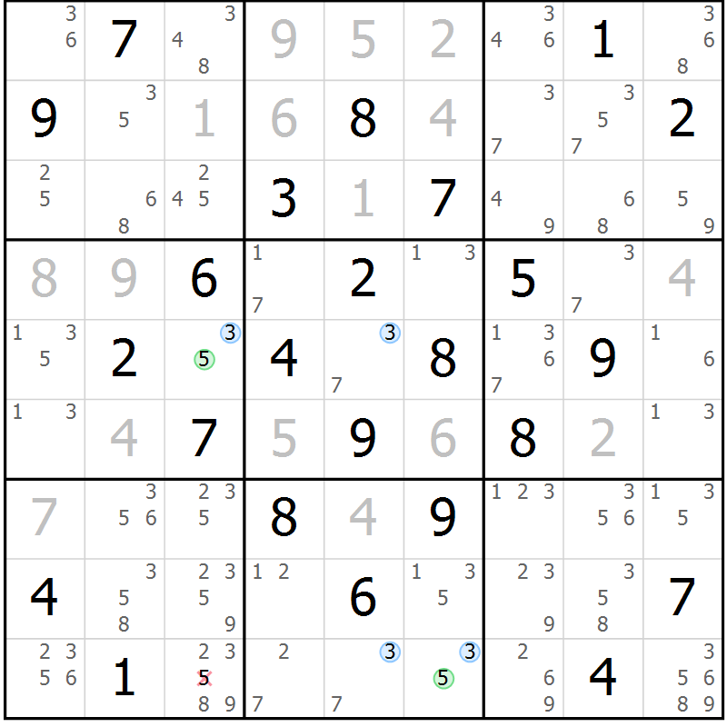Position des candidats pour la solution de la Gr 72 page 75 du magazine de sudoku Maestro n° 103