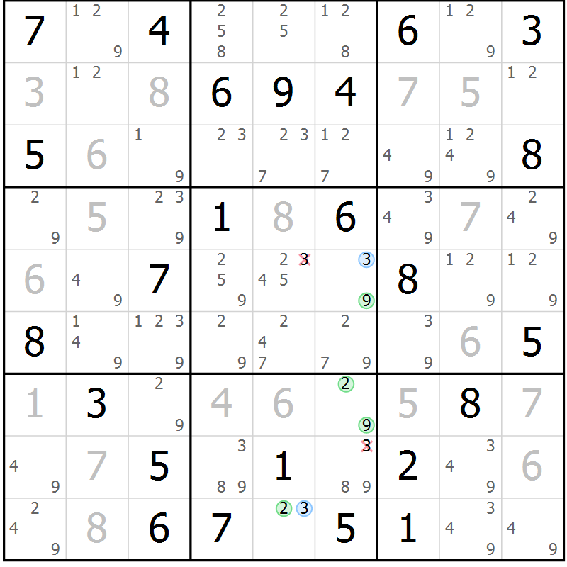 Position des candidats pour la solution de la Gr 73 page 76 du magazine de sudoku Maestro n° 103