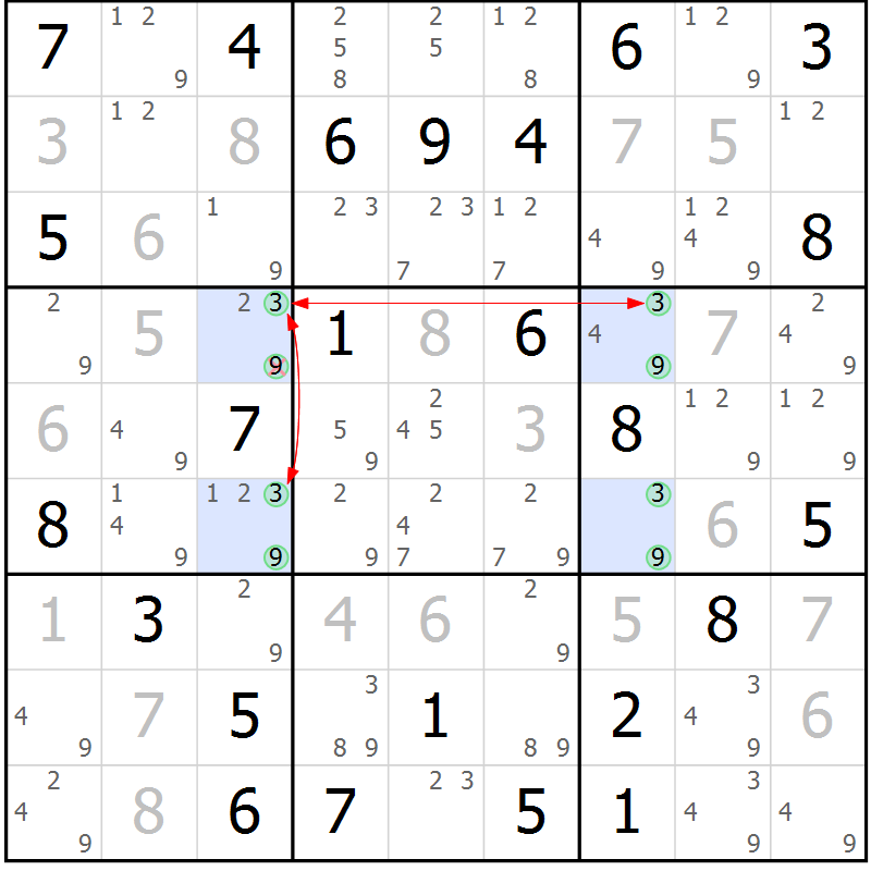 Position des candidats pour la solution de la Gr 73 page 76 du magazine de sudoku Maestro n° 103