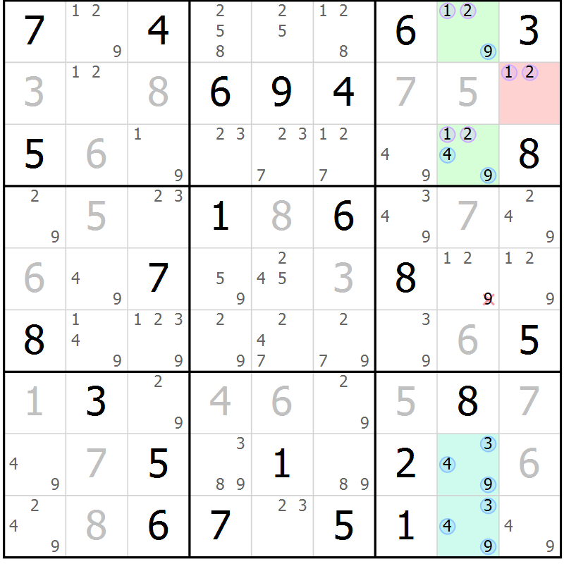 Position des candidats pour la solution de la Gr 73 page 76 du magazine de sudoku Maestro n° 103