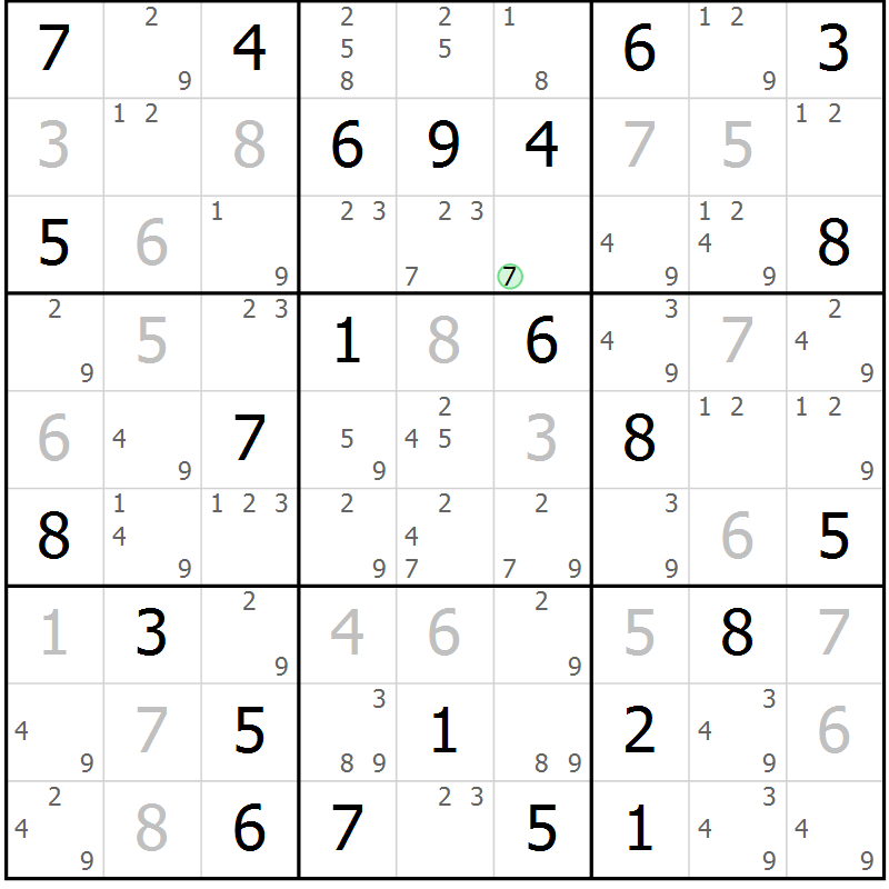 Position des candidats pour la solution de la Gr 73 page 76 du magazine de sudoku Maestro n° 103