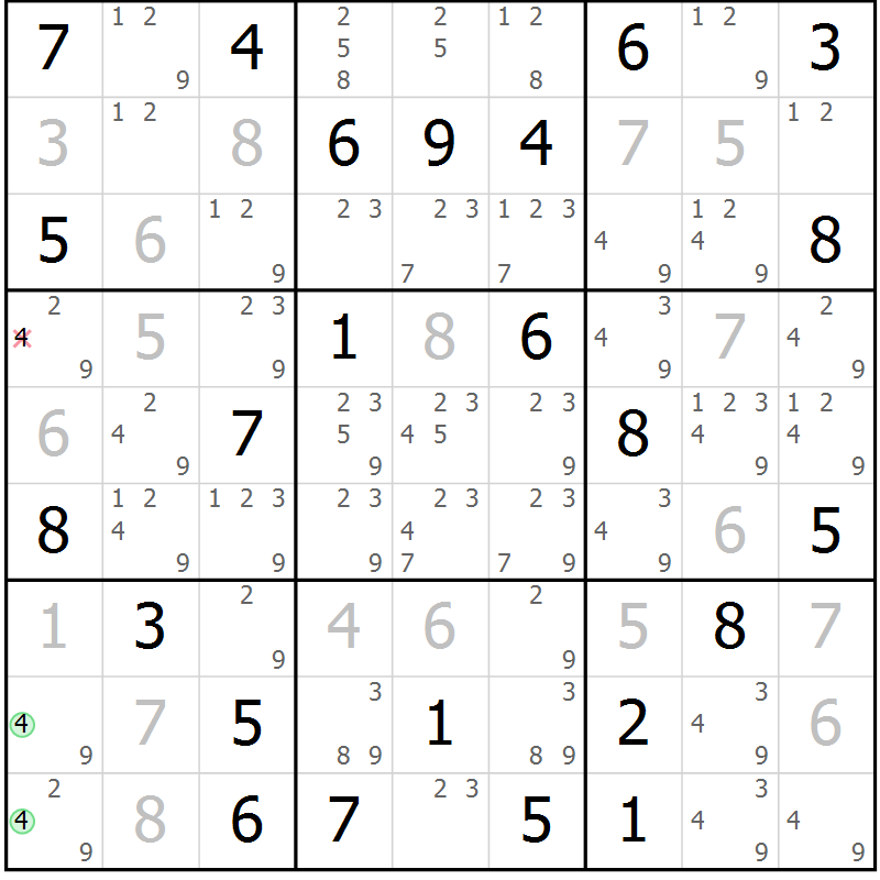 Position des candidats pour la solution de la Gr 73 page 76 du magazine de sudoku Maestro n° 103