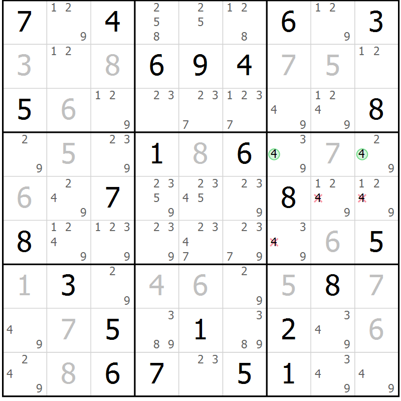 Position des candidats pour la solution de la Gr 73 page 76 du magazine de sudoku Maestro n° 103