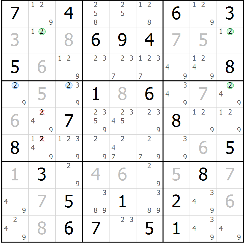 Position des candidats pour la solution de la Gr 73 page 76 du magazine de sudoku Maestro n° 103