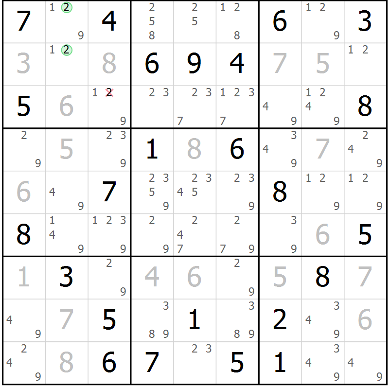 Position des candidats pour la solution de la Gr 73 page 76 du magazine de sudoku Maestro n° 103