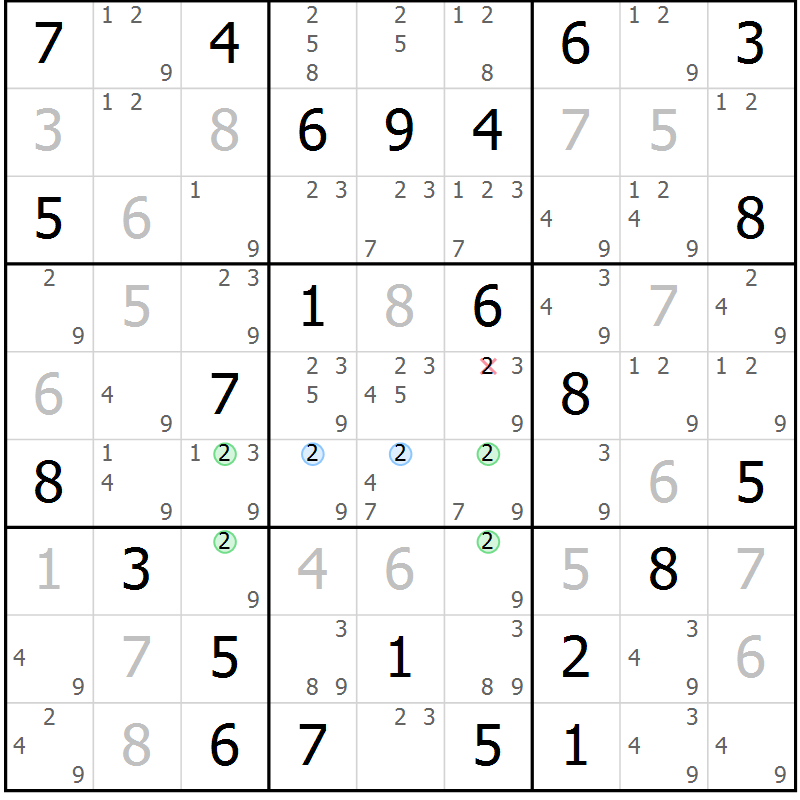 Position des candidats pour la solution de la Gr 73 page 76 du magazine de sudoku Maestro n° 103
