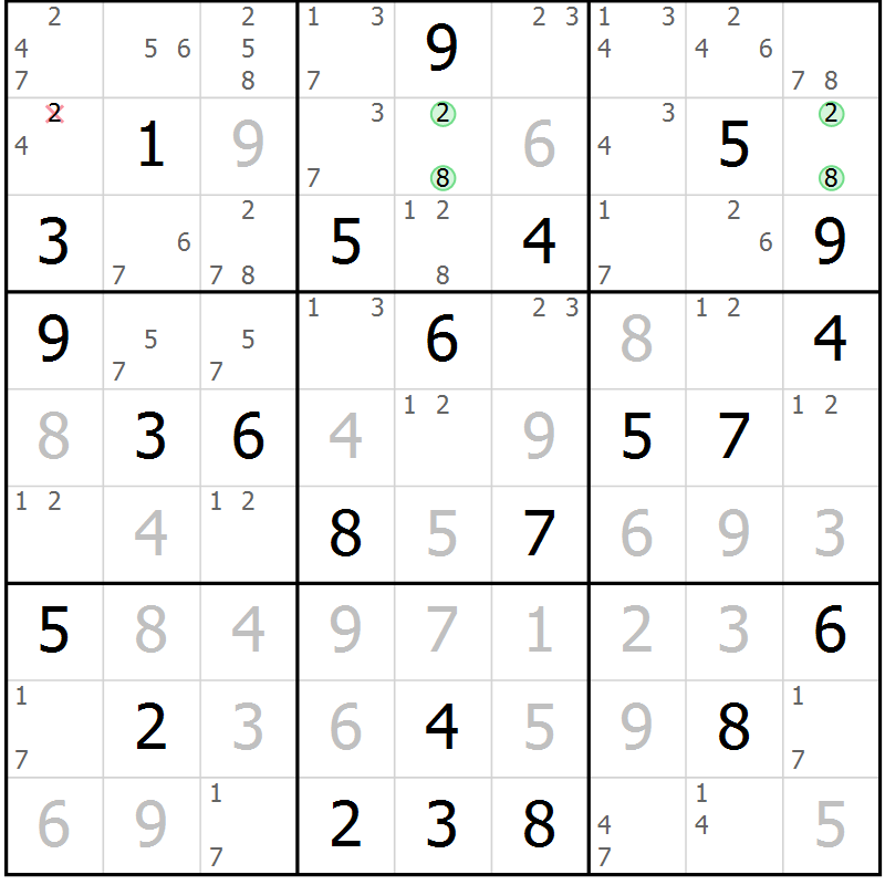 Position des candidats pour la solution de la Gr 74 page 77 du magazine de sudoku Maestro n° 103