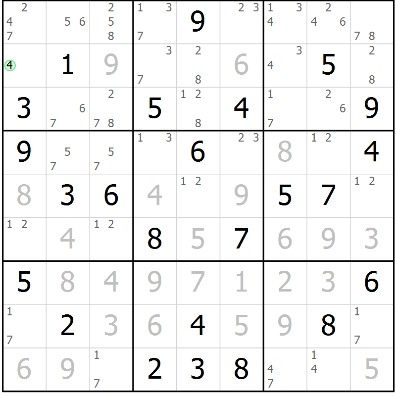 Position des candidats pour la solution de la Gr 74 page 77 du magazine de sudoku Maestro n° 103