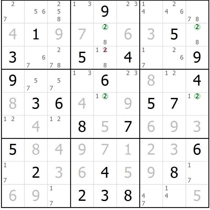 Position des candidats pour la solution de la Gr 74 page 77 du magazine de sudoku Maestro n° 103