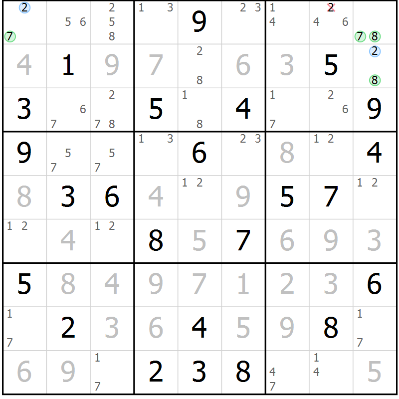 Position des candidats pour la solution de la Gr 74 page 77 du magazine de sudoku Maestro n° 103